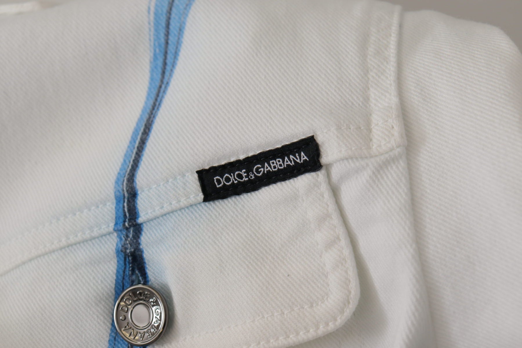 Dolce & Gabbana White Cotton Logo Embroidery Denim Jacket | Regal Royce