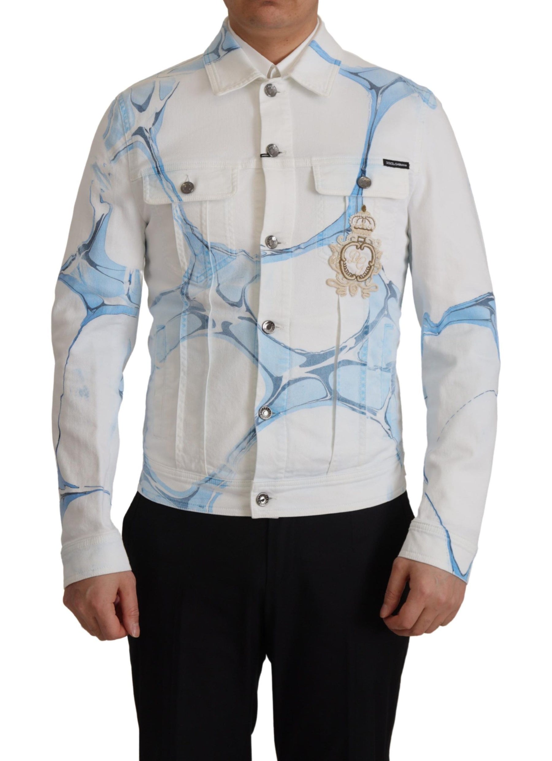 Dolce & Gabbana White Cotton Logo Embroidery Denim Jacket | Regal Royce