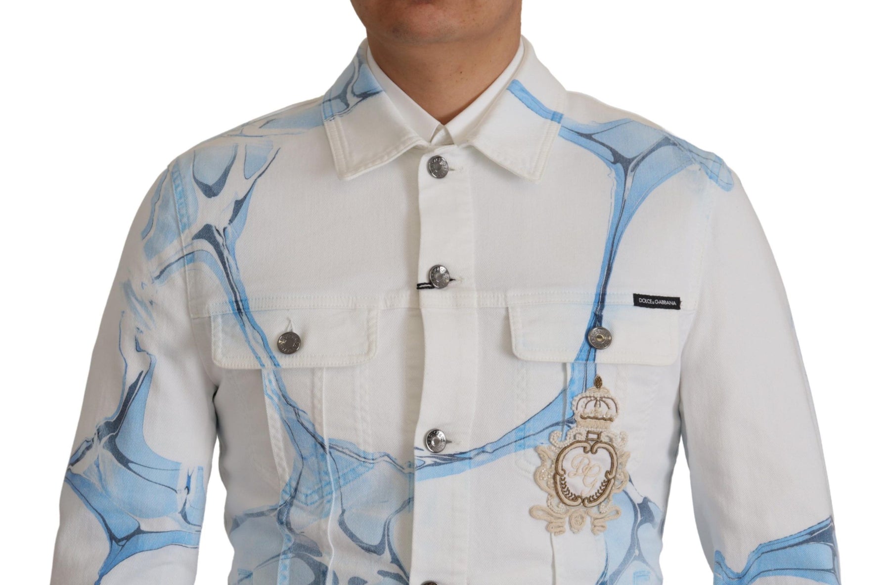 Dolce & Gabbana White Cotton Logo Embroidery Denim Jacket | Regal Royce