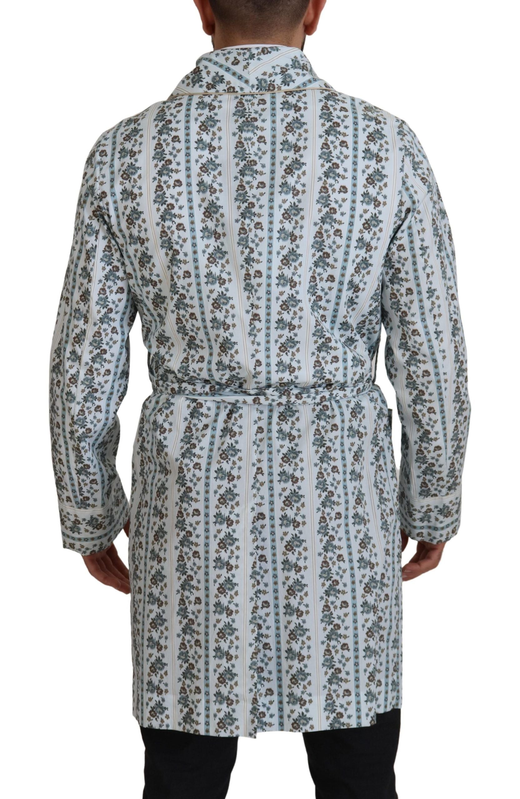Dolce & Gabbana Blue Floral Cotton Robe Coat Jacket | Regal Royce