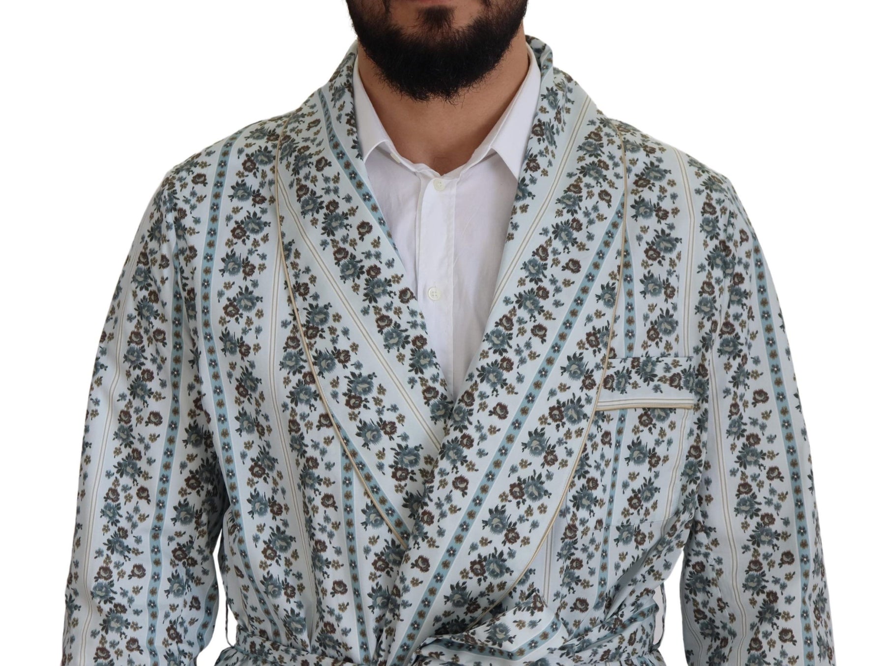 Dolce & Gabbana Blue Floral Cotton Robe Coat Jacket | Regal Royce