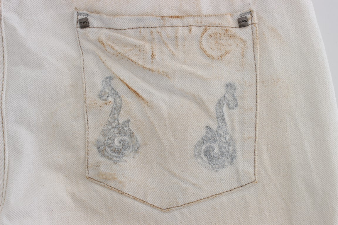 Costume National White Cotton Slim Fit Bootcut Jeans | Regal Royce