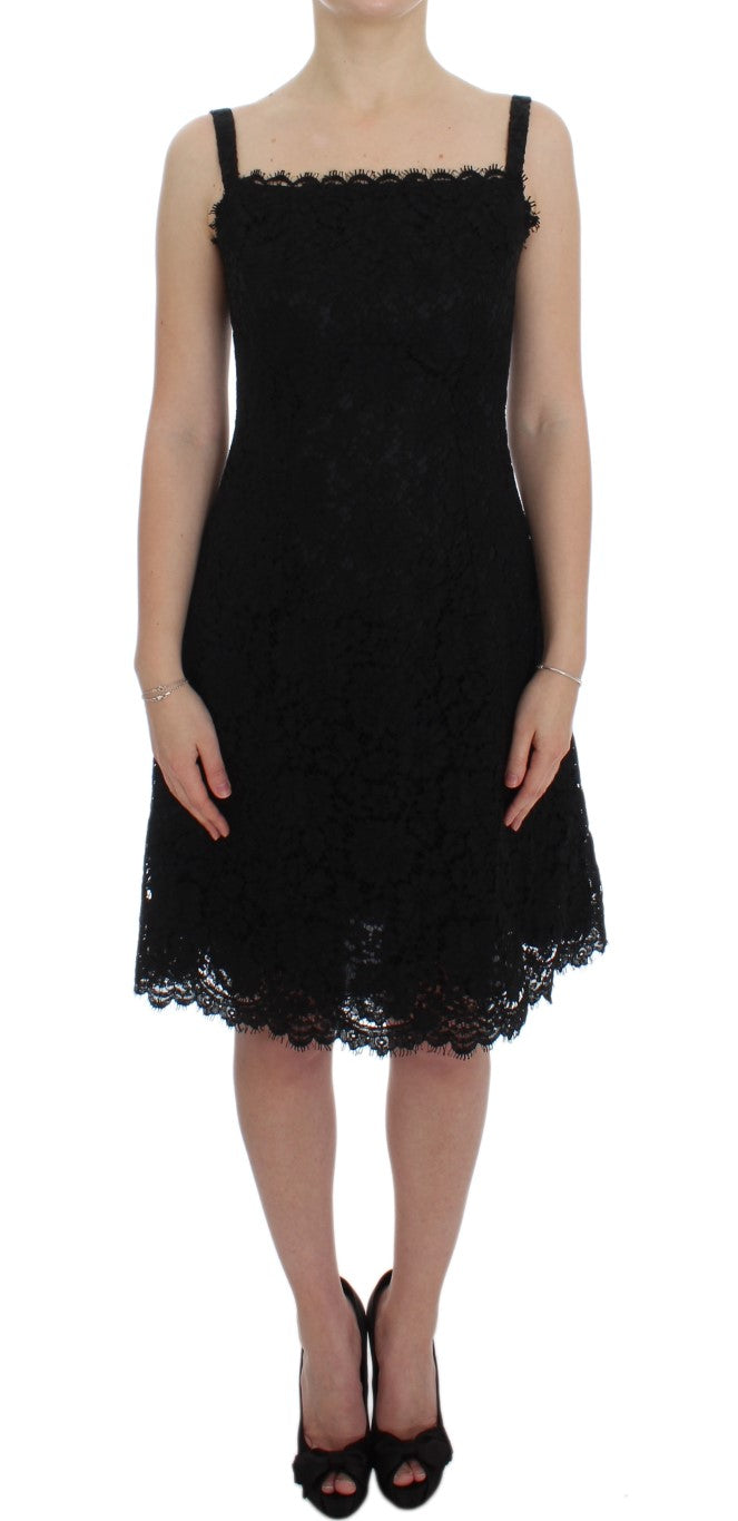 Dolce & Gabbana Black Floral Lace Shift Knee Length Dress | Regal Royce