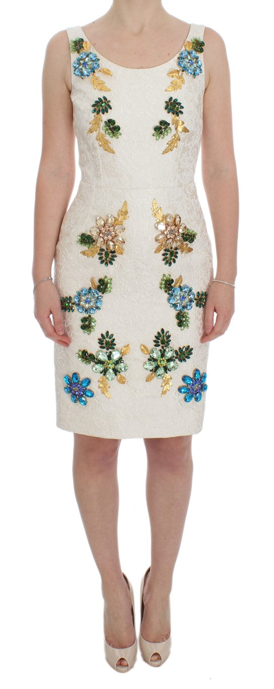 Dolce & Gabbana White Brocade Crystal Sheath Dress | Regal Royce