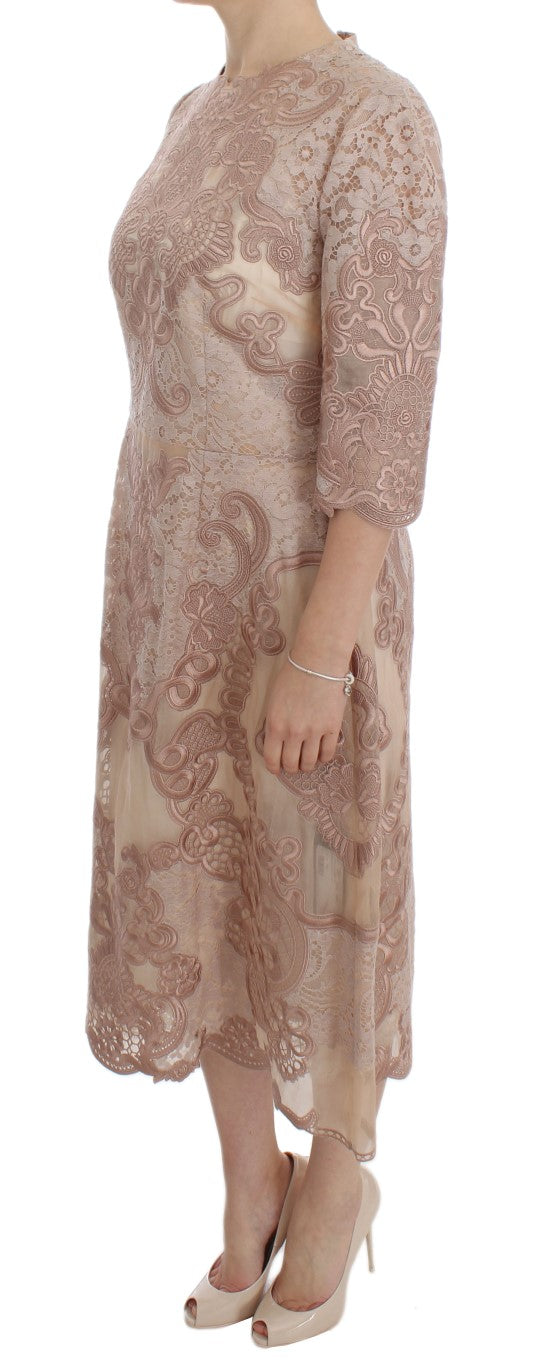 Dolce & Gabbana Pink Silk Lace Ricamo Shift Gown Dress | Regal Royce