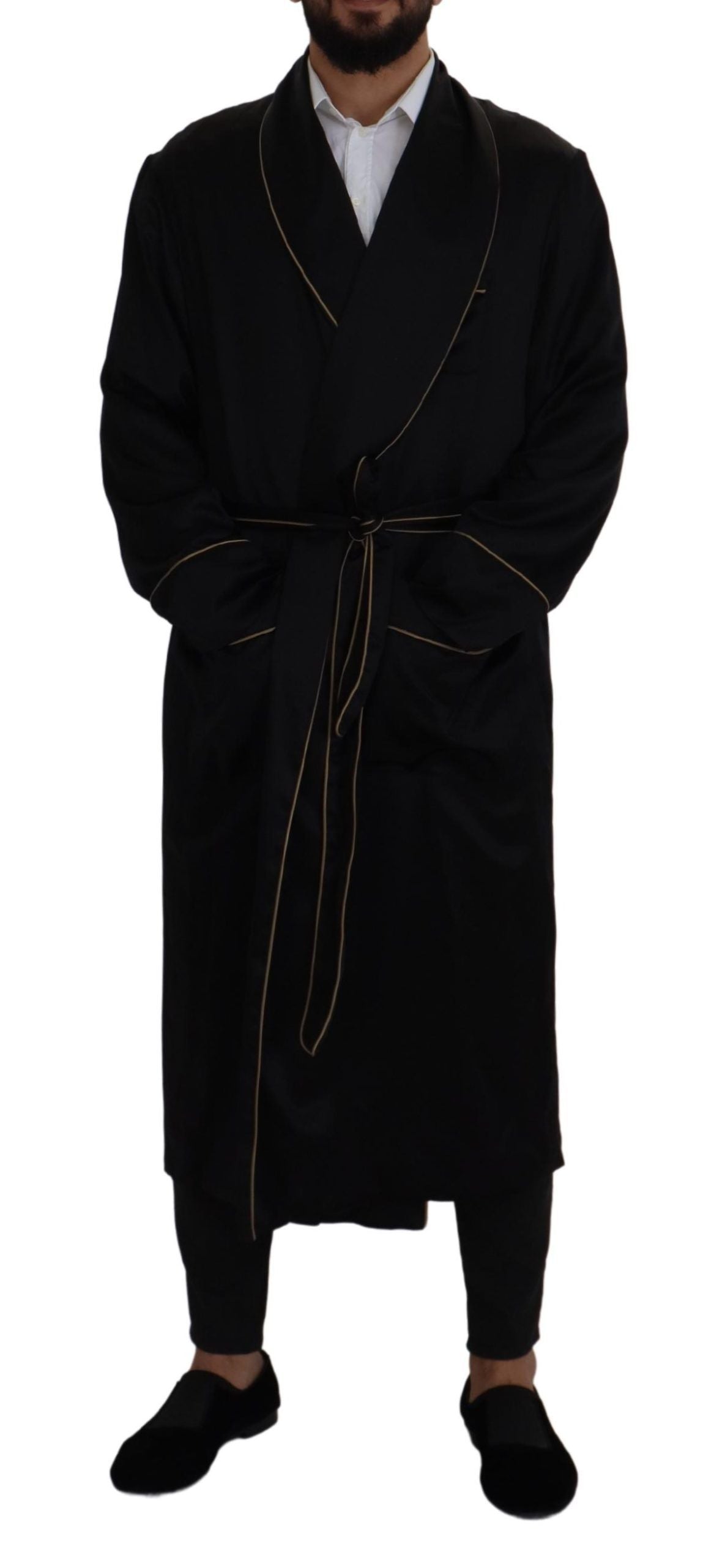 Dolce & Gabbana Black 100% Silk Robe Coat Wrap  Jacket | Regal Royce