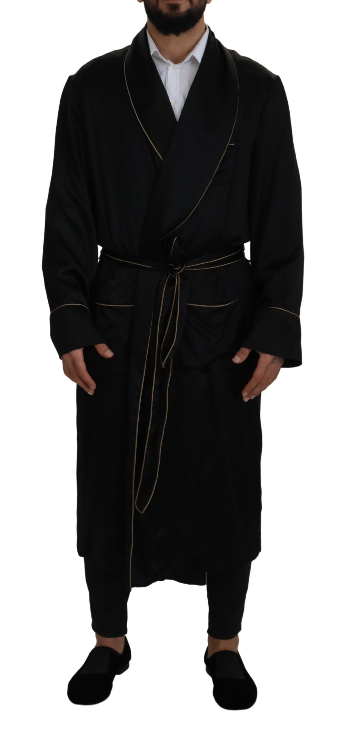 Dolce & Gabbana Black 100% Silk Robe Coat Wrap  Jacket | Regal Royce