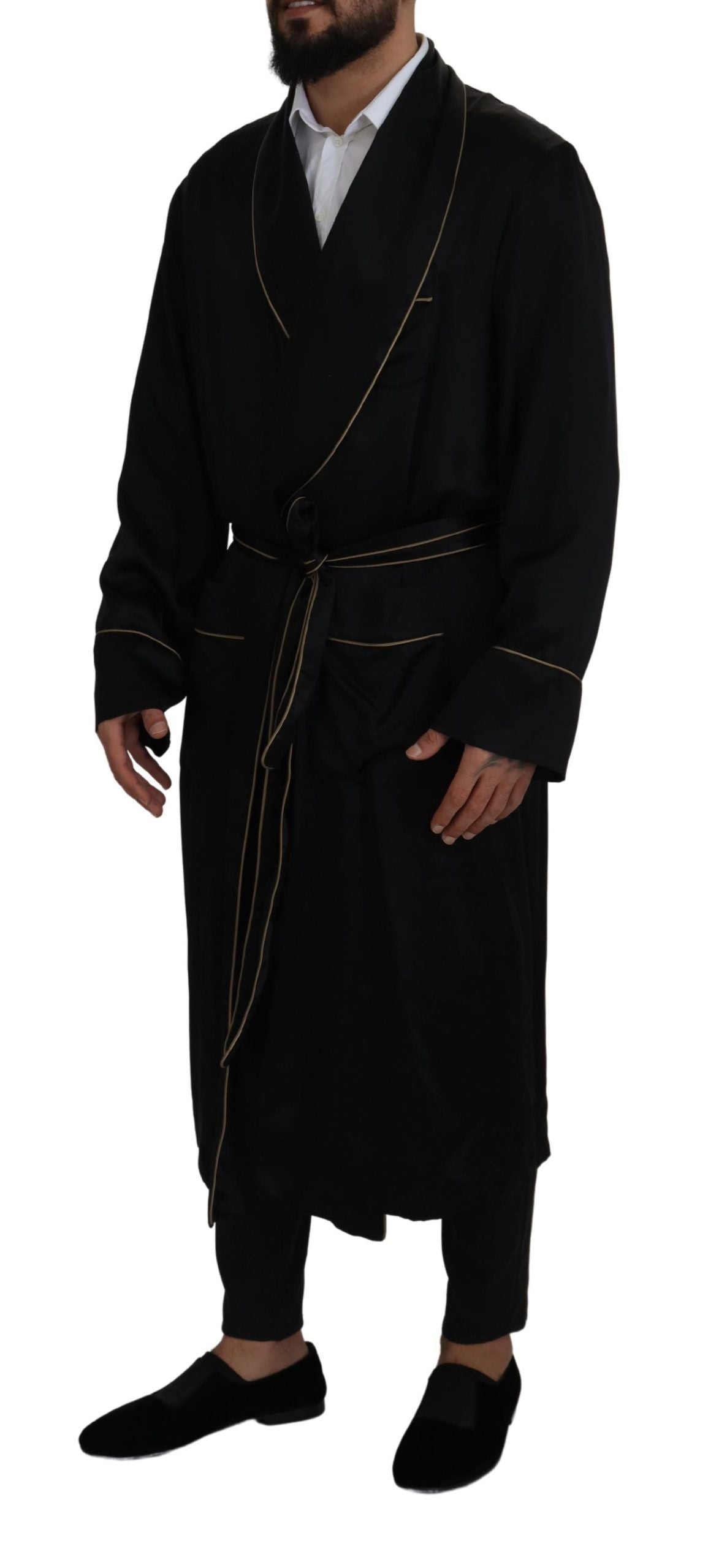 Dolce & Gabbana Black 100% Silk Robe Coat Wrap  Jacket | Regal Royce