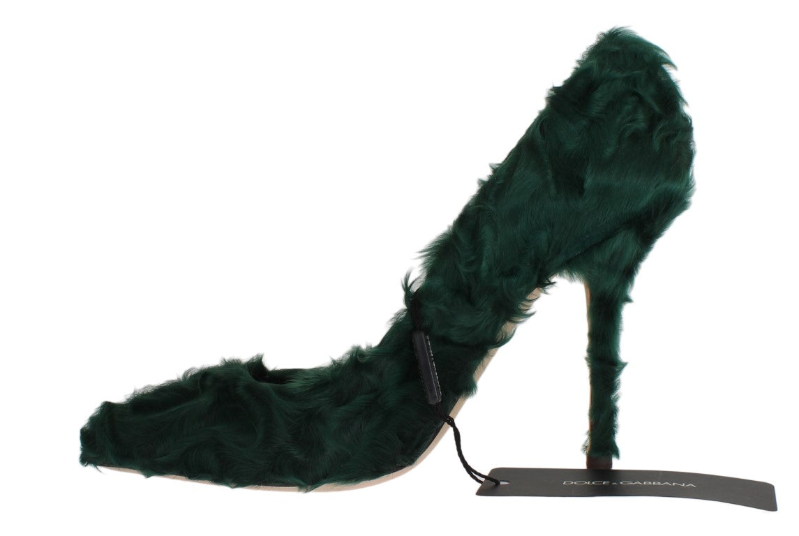 Dolce & Gabbana Green Xiangao Lamb Fur Leather Pumps | Regal Royce