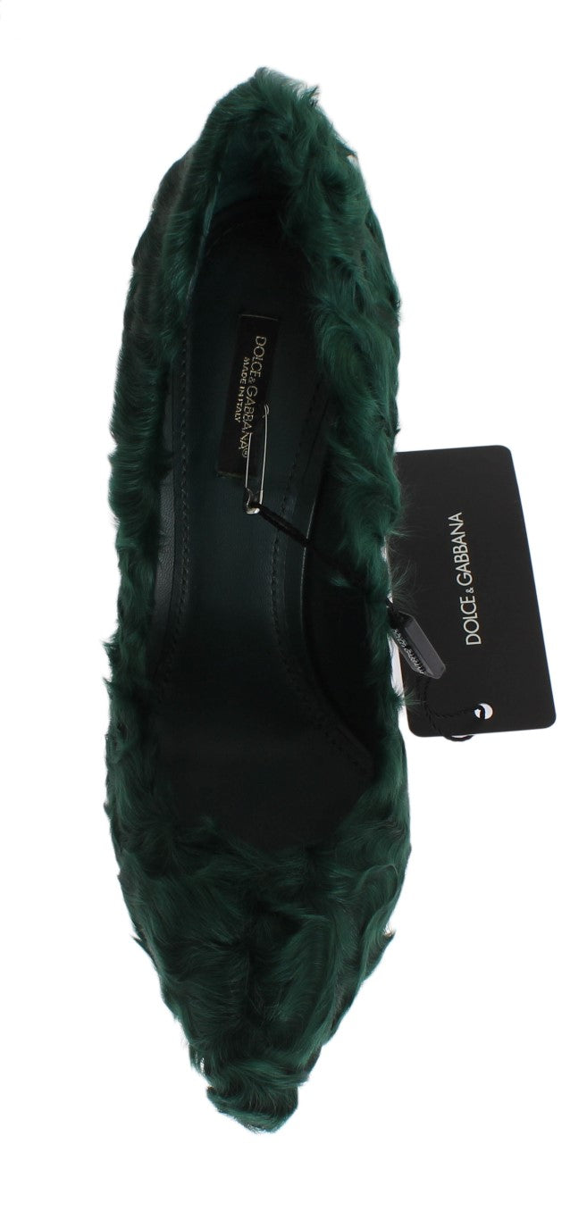 Dolce & Gabbana Green Xiangao Lamb Fur Leather Pumps | Regal Royce