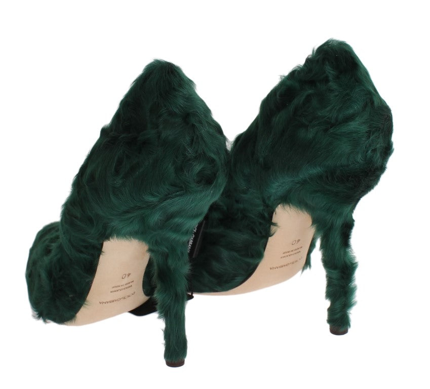 Dolce & Gabbana Green Xiangao Lamb Fur Leather Pumps | Regal Royce