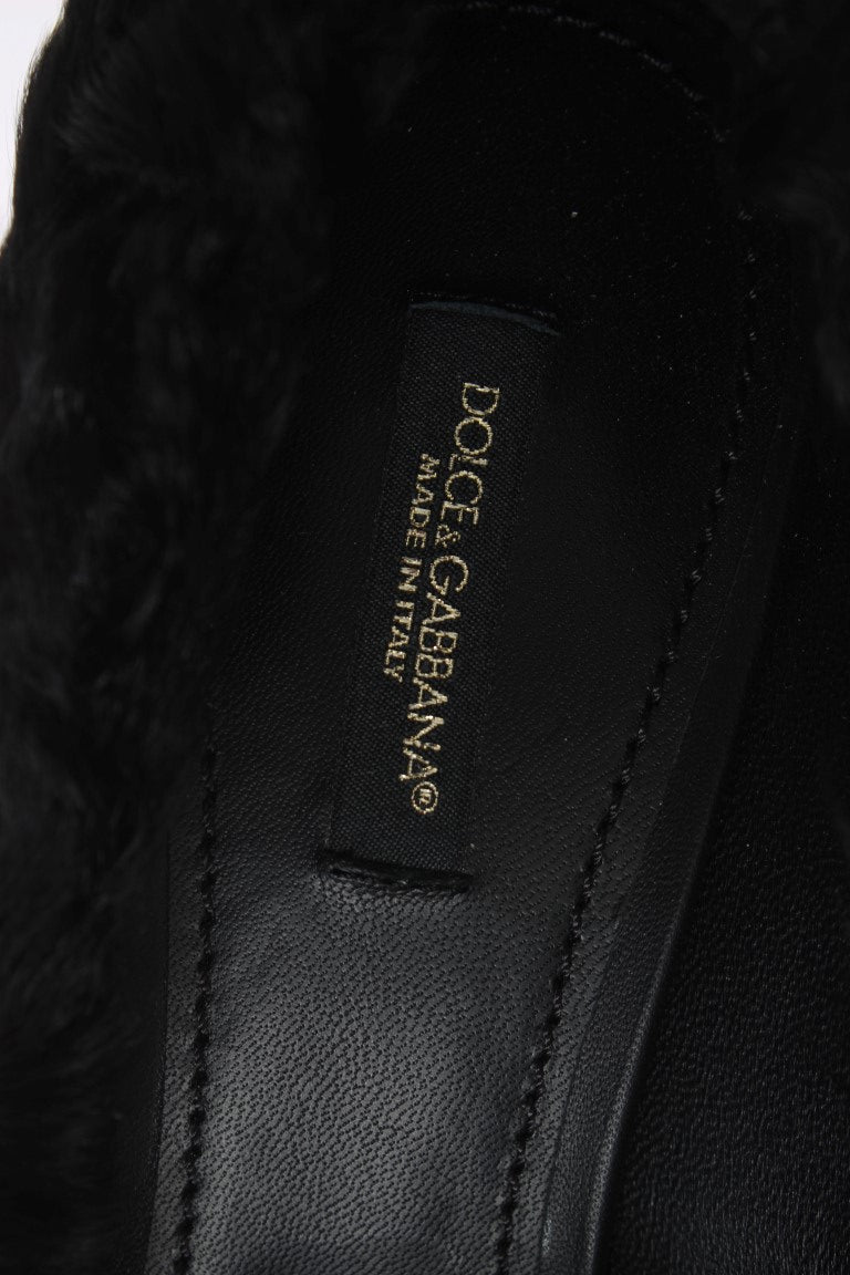 Dolce & Gabbana Black Xiangao Lamb Fur Leather Pumps | Regal Royce