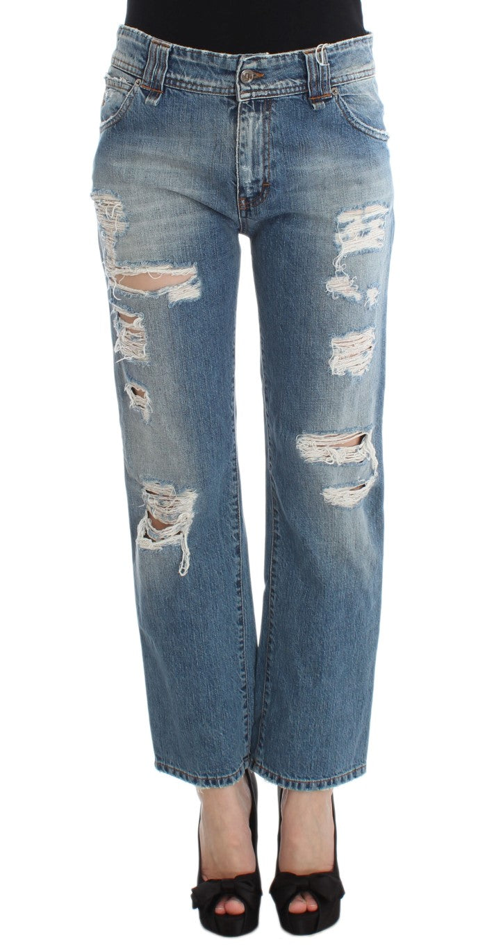 John Galliano Blue Wash Cotton Boyfriend Fit Cropped Jeans | Regal Royce