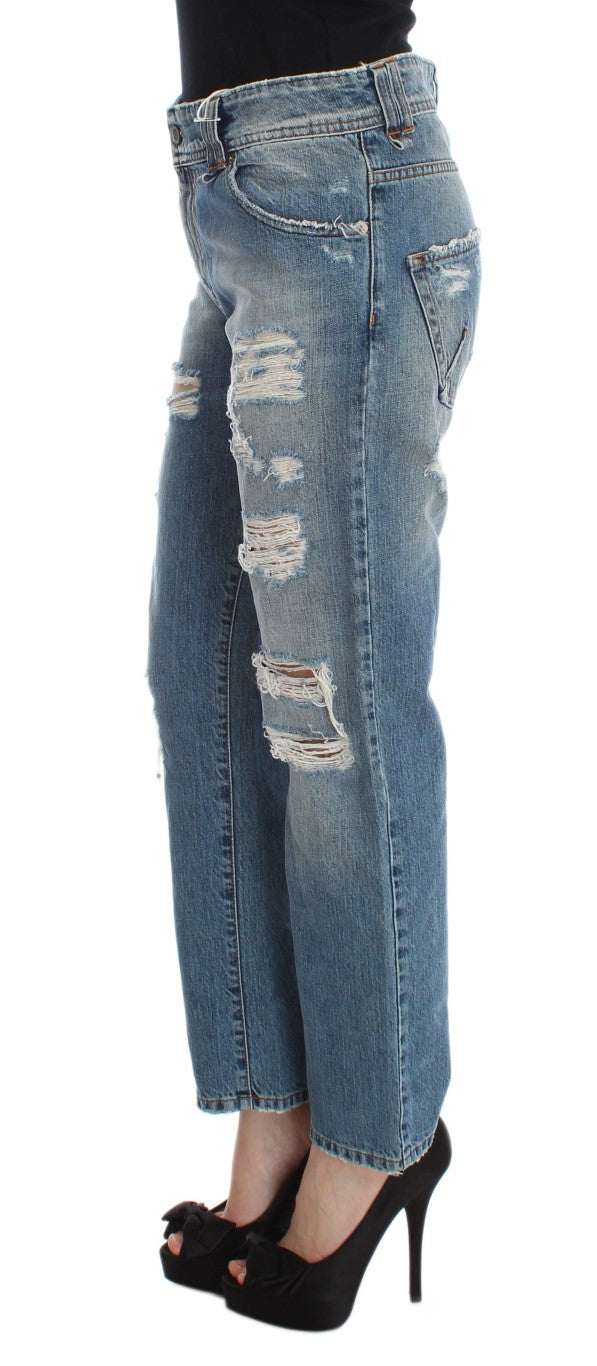 John Galliano Blue Wash Cotton Boyfriend Fit Cropped Jeans | Regal Royce