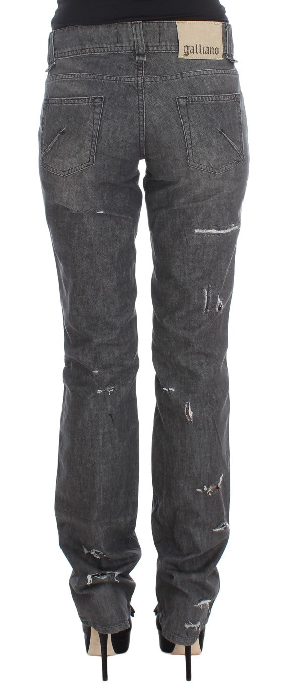 John Galliano Gray Wash Cotton Torn Straight Fit Jeans | Regal Royce