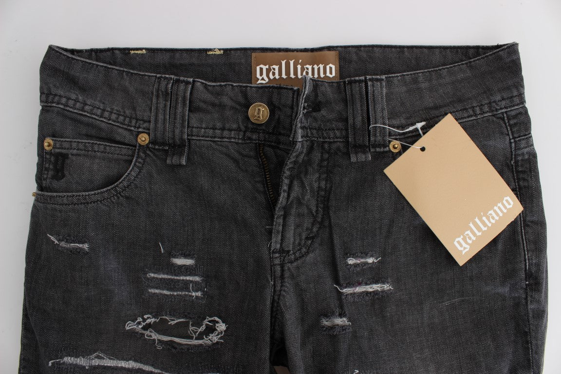 John Galliano Gray Wash Cotton Torn Straight Fit Jeans | Regal Royce