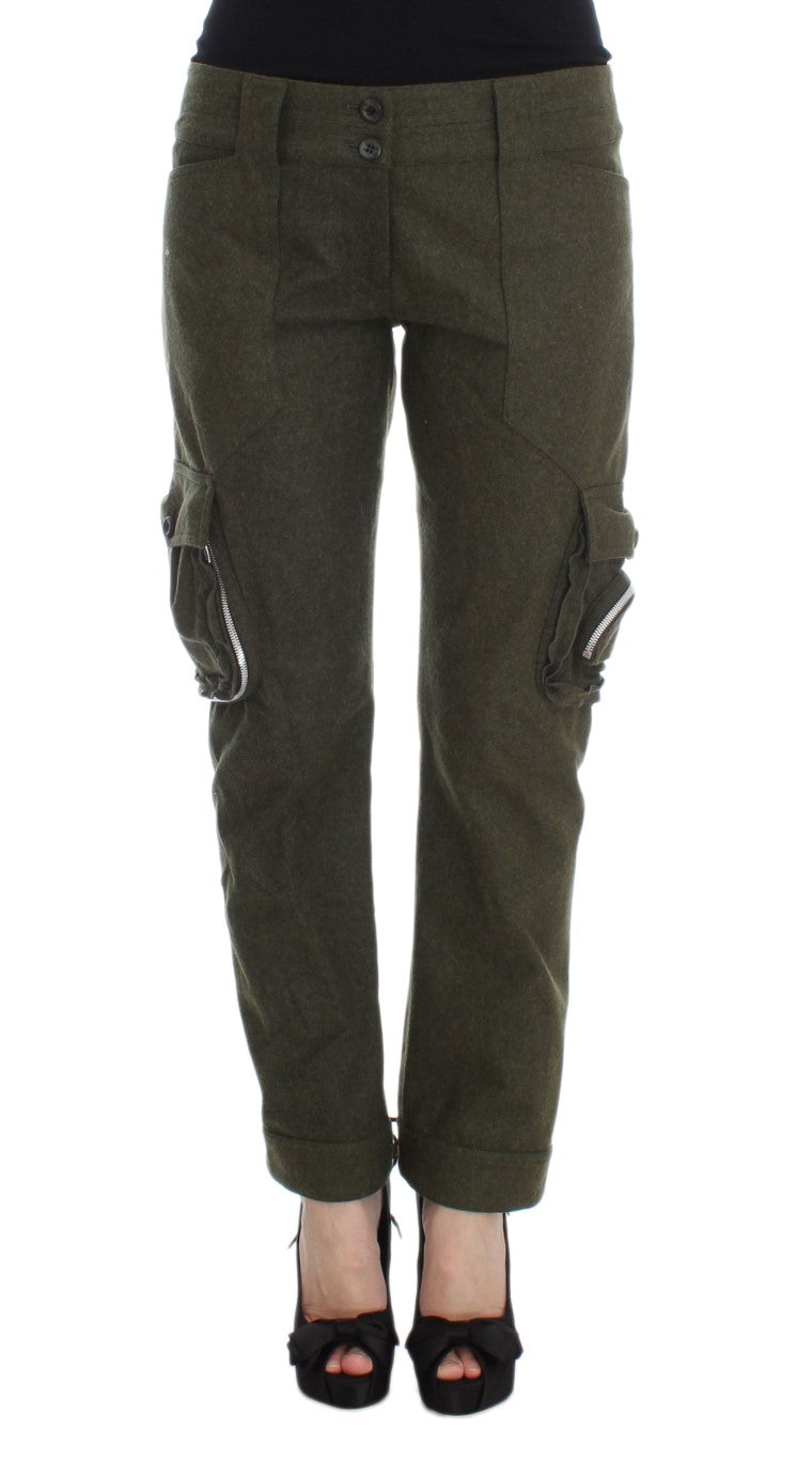 Ermanno Scervino Green Wool Blend Loose Fit Cargo Pants | Regal Royce