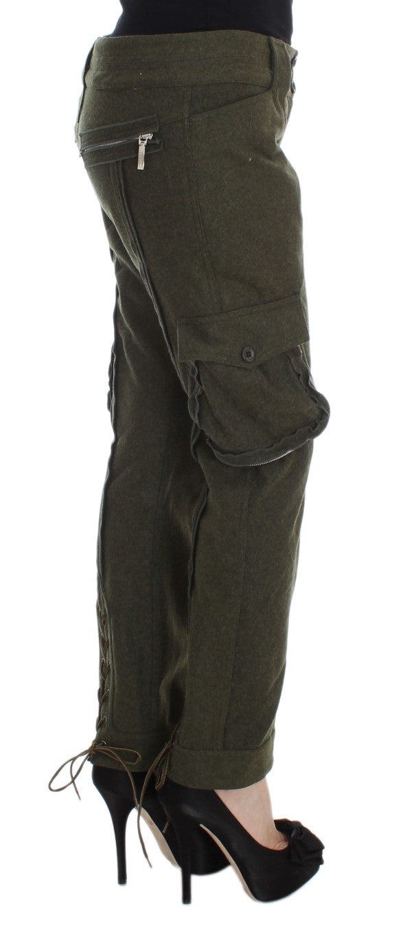 Ermanno Scervino Green Wool Blend Loose Fit Cargo Pants | Regal Royce
