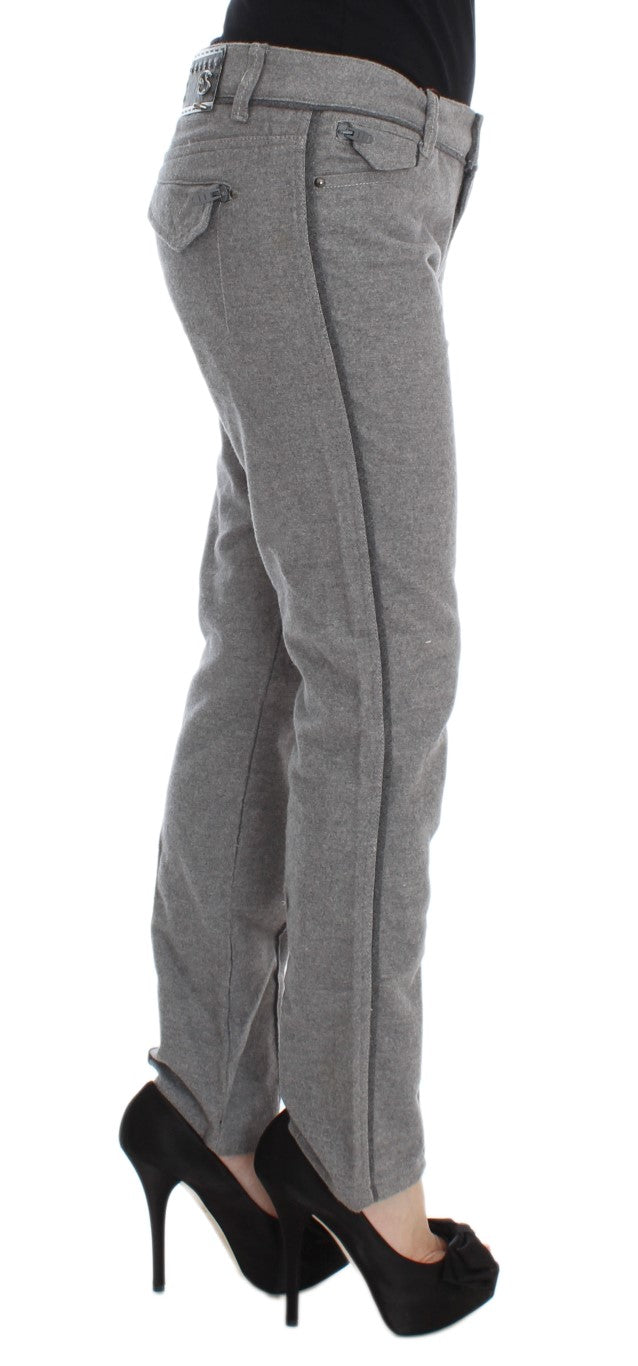 Ermanno Scervino Gray Cotton Straight Fit Casual Pants | Regal Royce