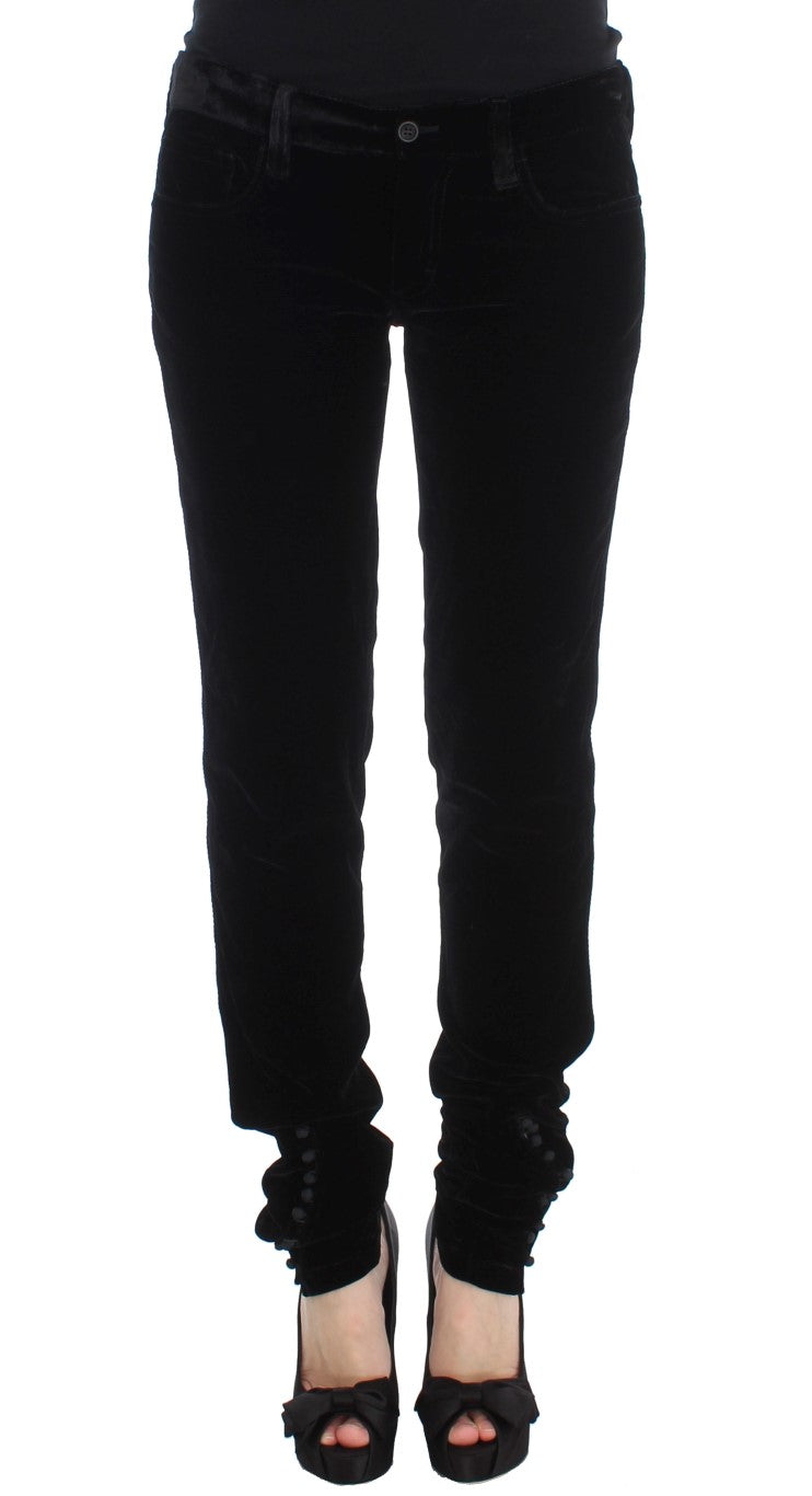 Ermanno Scervino Black Viscose Blend Velvet Slim Fit Pants | Regal Royce