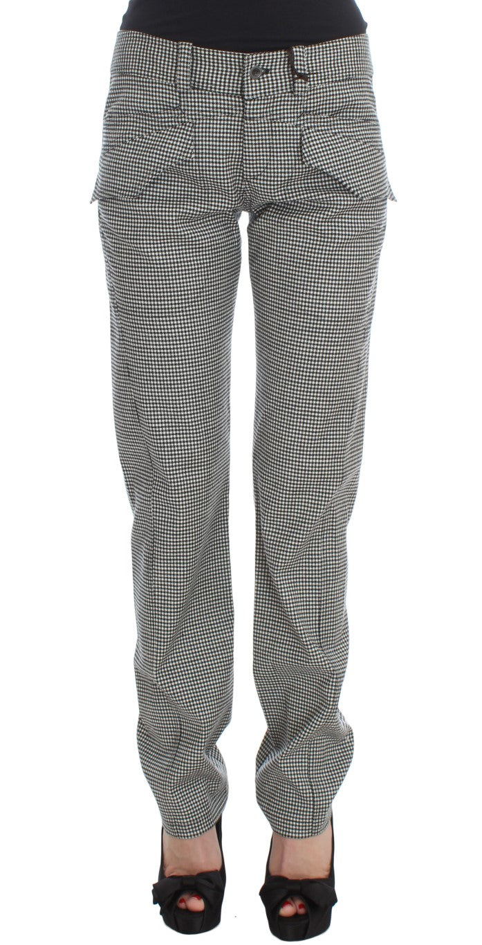 Ermanno Scervino Black White Checkered Cotton Casual Pants | Regal Royce