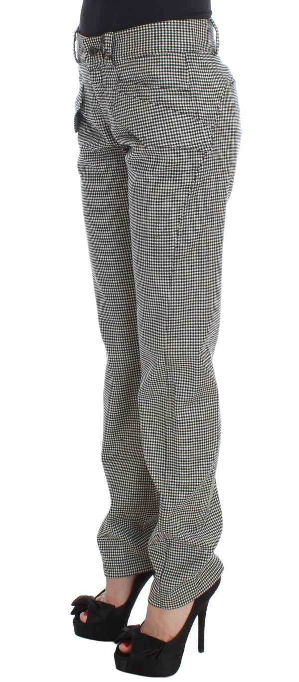 Ermanno Scervino Black White Checkered Cotton Casual Pants | Regal Royce