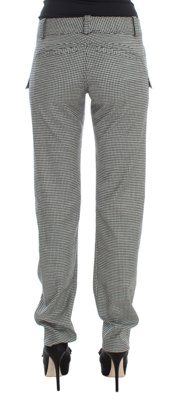 Ermanno Scervino Black White Checkered Cotton Casual Pants | Regal Royce