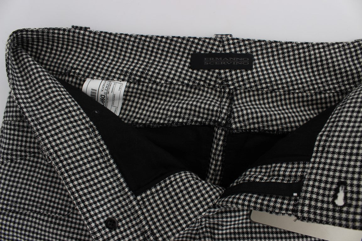 Ermanno Scervino Black White Checkered Cotton Casual Pants | Regal Royce