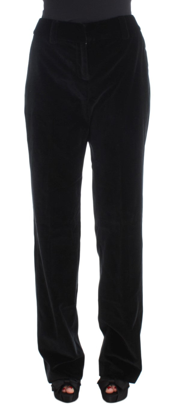 Ermanno Scervino Black Velvet Cotton Straight Legs Pants | Regal Royce