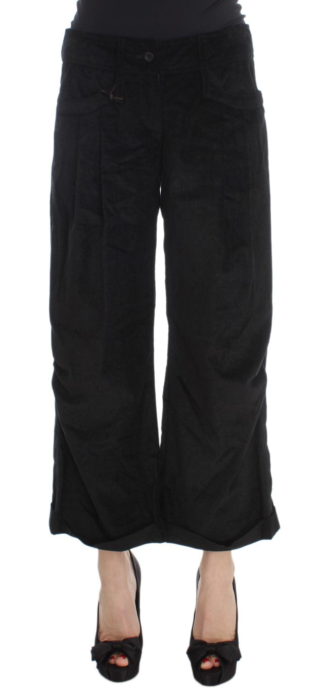 Ermanno Scervino Black Velvet Cotton Capri Bootcut Pants | Regal Royce