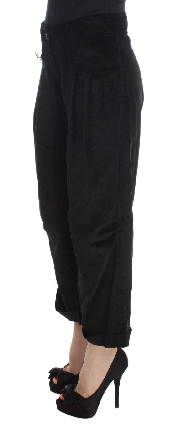 Ermanno Scervino Black Velvet Cotton Capri Bootcut Pants | Regal Royce