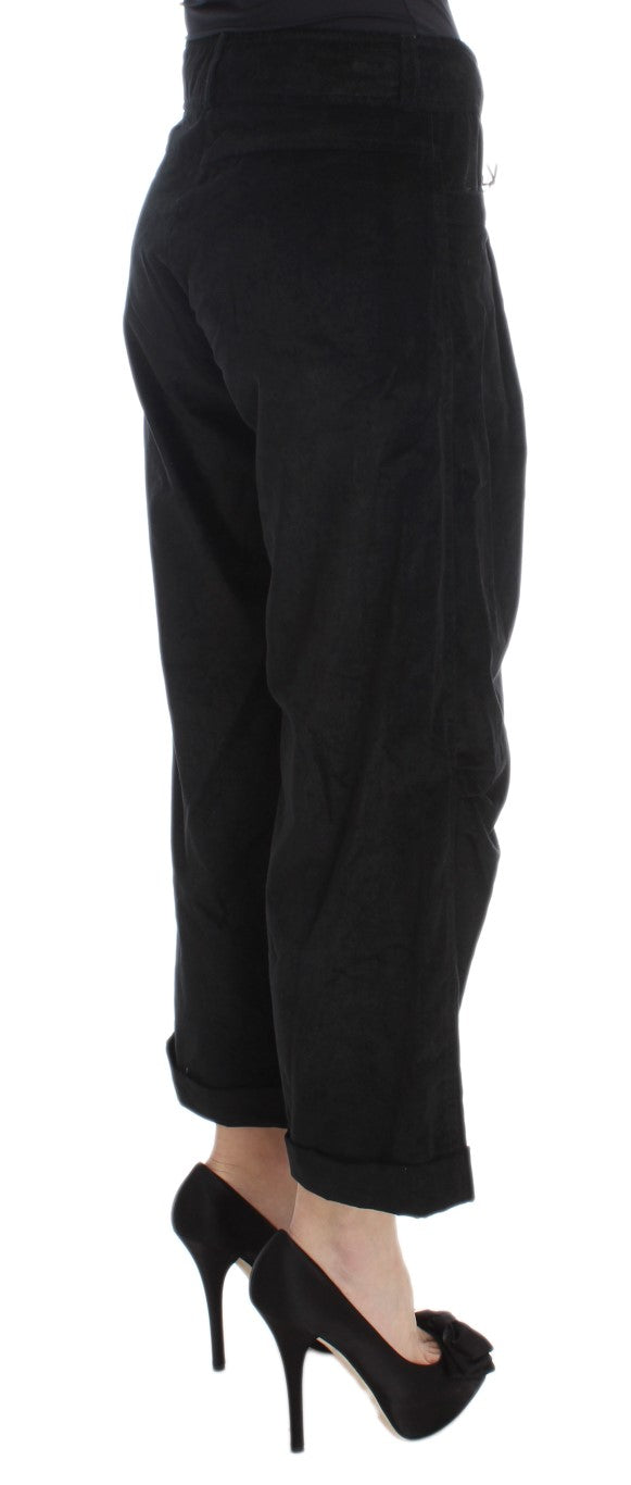 Ermanno Scervino Black Velvet Cotton Capri Bootcut Pants | Regal Royce