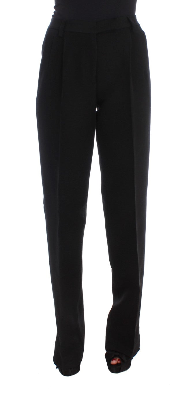 Ermanno Scervino Black Striped Cotton Blend Wide Legs Pants | Regal Royce