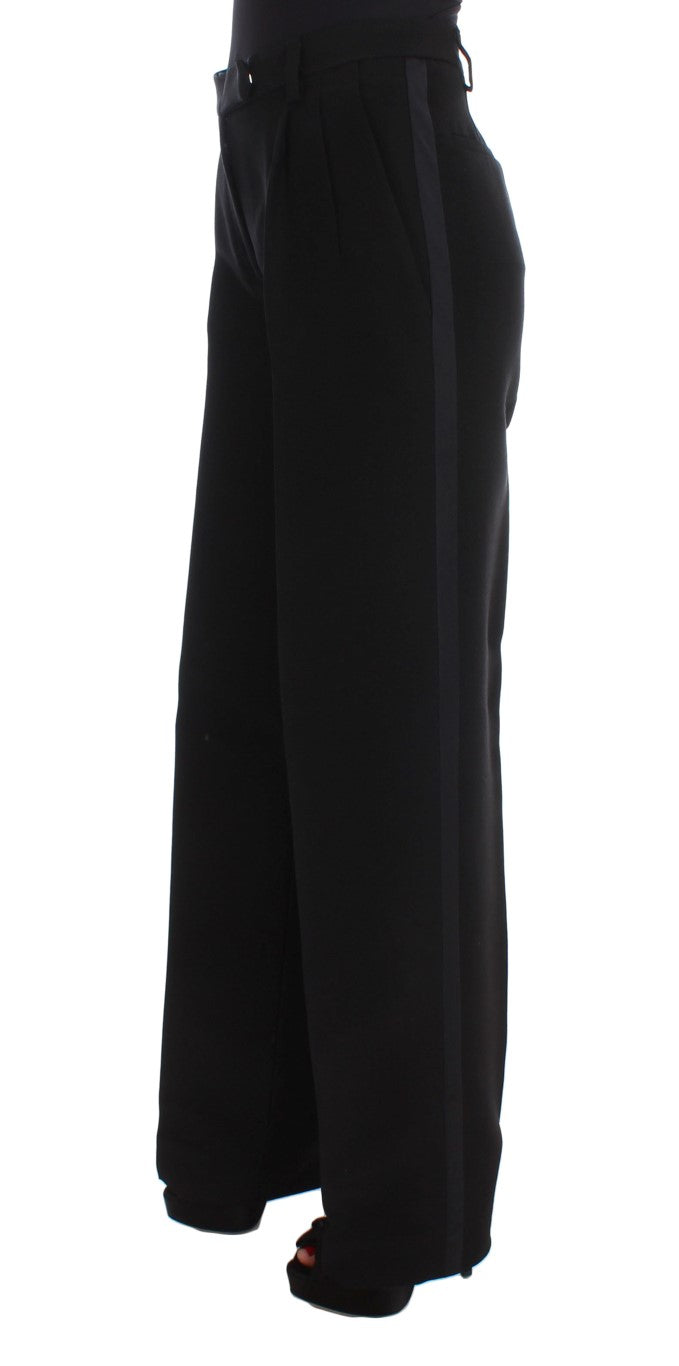 Ermanno Scervino Black Striped Cotton Blend Wide Legs Pants | Regal Royce