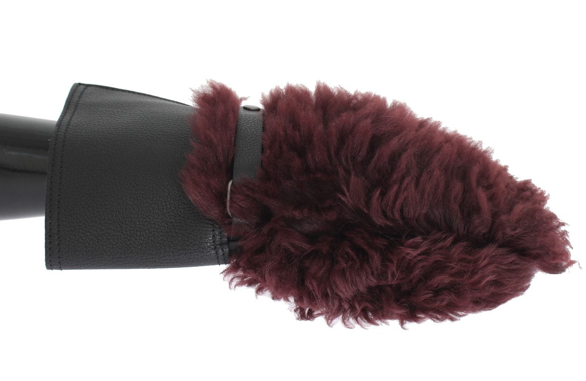 Dolce & Gabbana Black Leather Bordeaux Shearling Gloves | Regal Royce
