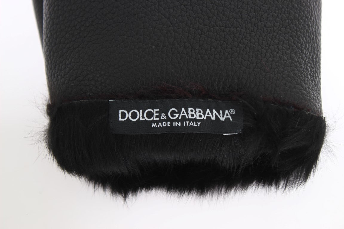Dolce & Gabbana Black Leather Bordeaux Shearling Gloves | Regal Royce