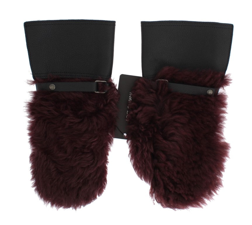 Dolce & Gabbana Black Leather Bordeaux Shearling Gloves | Regal Royce