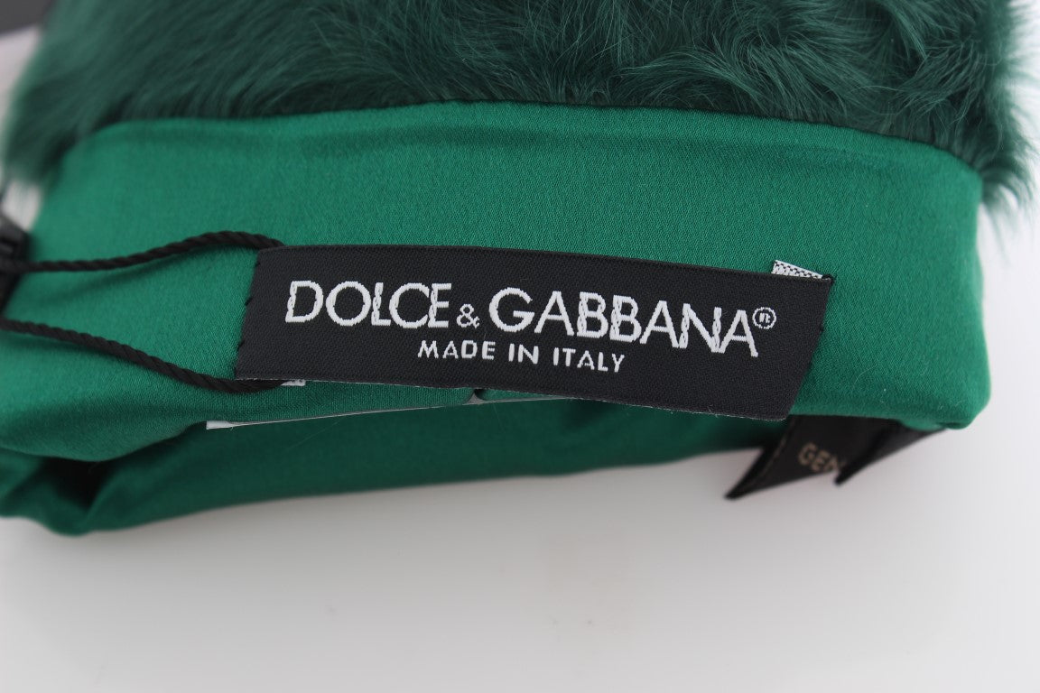 Dolce & Gabbana Green Leather Xiangao Fur Elbow Gloves | Regal Royce