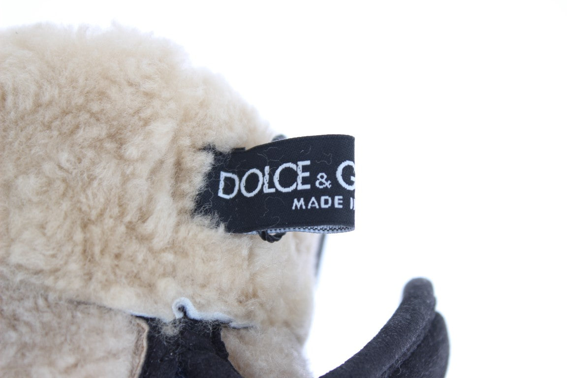 Dolce & Gabbana Gray Wool Shearling Studded Blue Leopard Gloves | Regal Royce