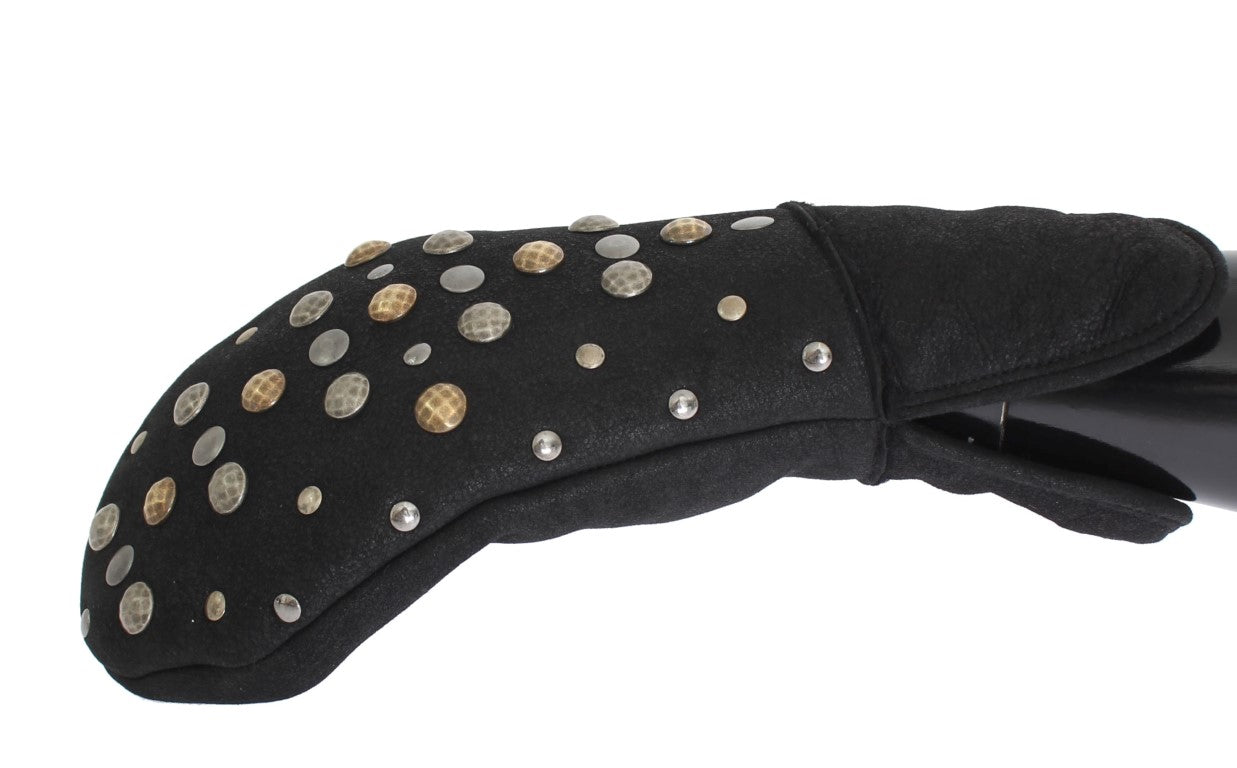 Dolce & Gabbana Gray Wool Shearling Studded Gloves | Regal Royce