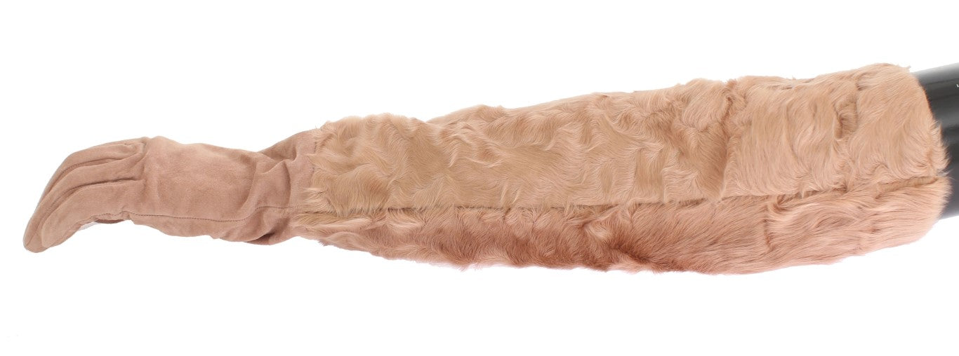 Dolce & Gabbana Beige Suede Xiangao Fur Elbow Gloves | Regal Royce
