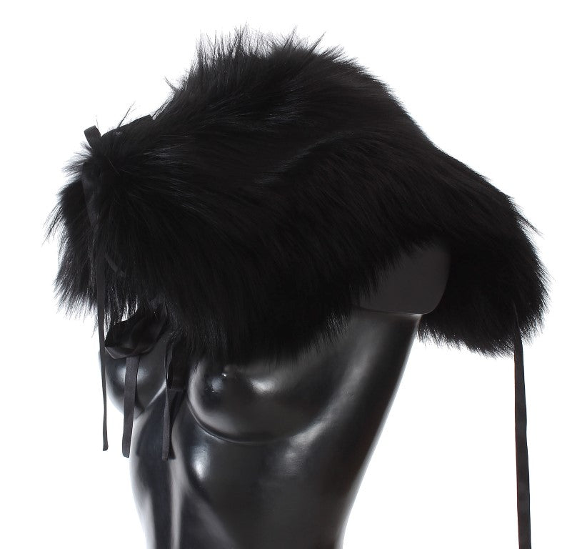 Dolce & Gabbana Black Fox Fur Shoulder Wrap Cover Collar Scarf | Regal Royce