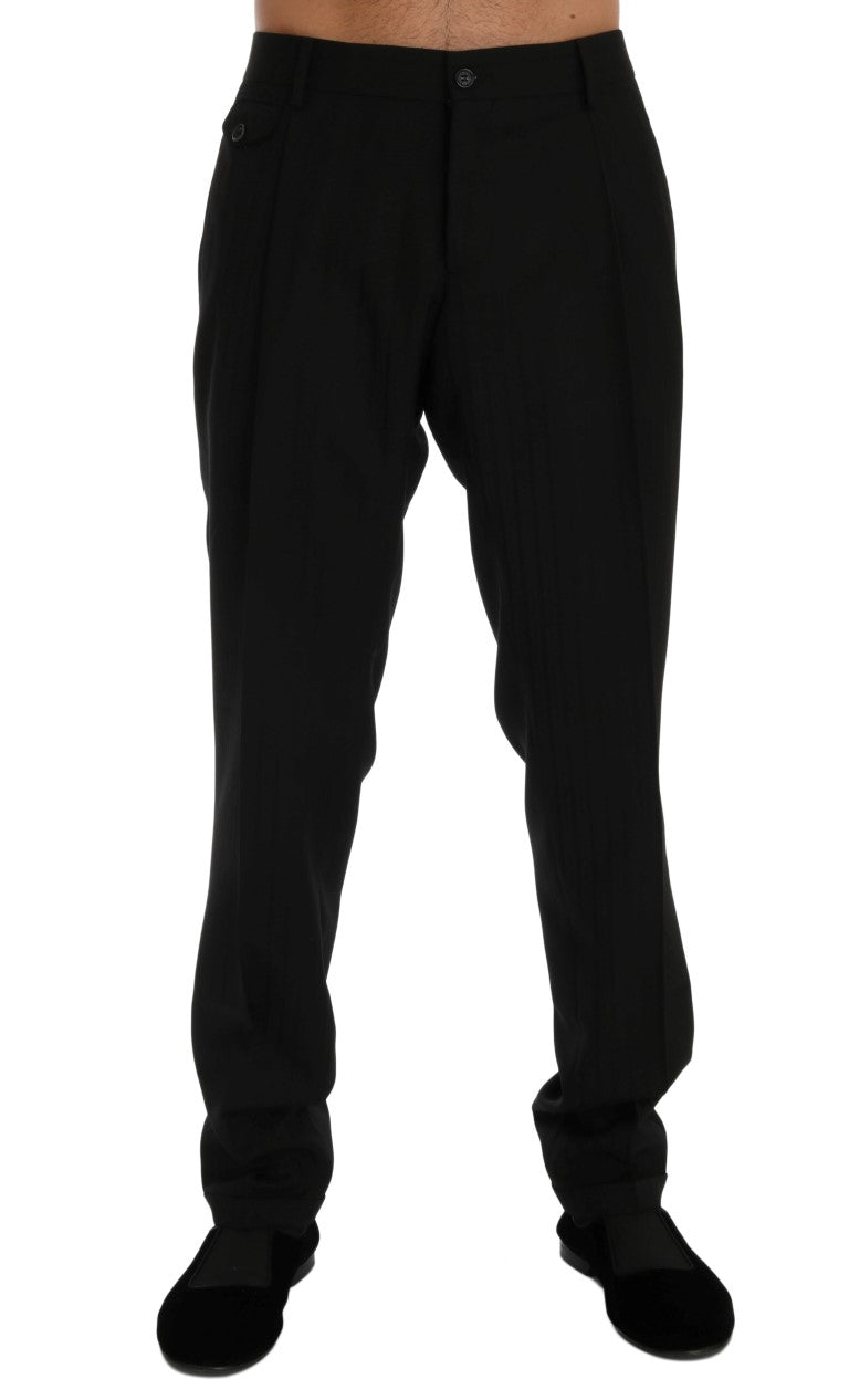 Dolce & Gabbana Black Striped Wool Stretch Pants | Regal Royce