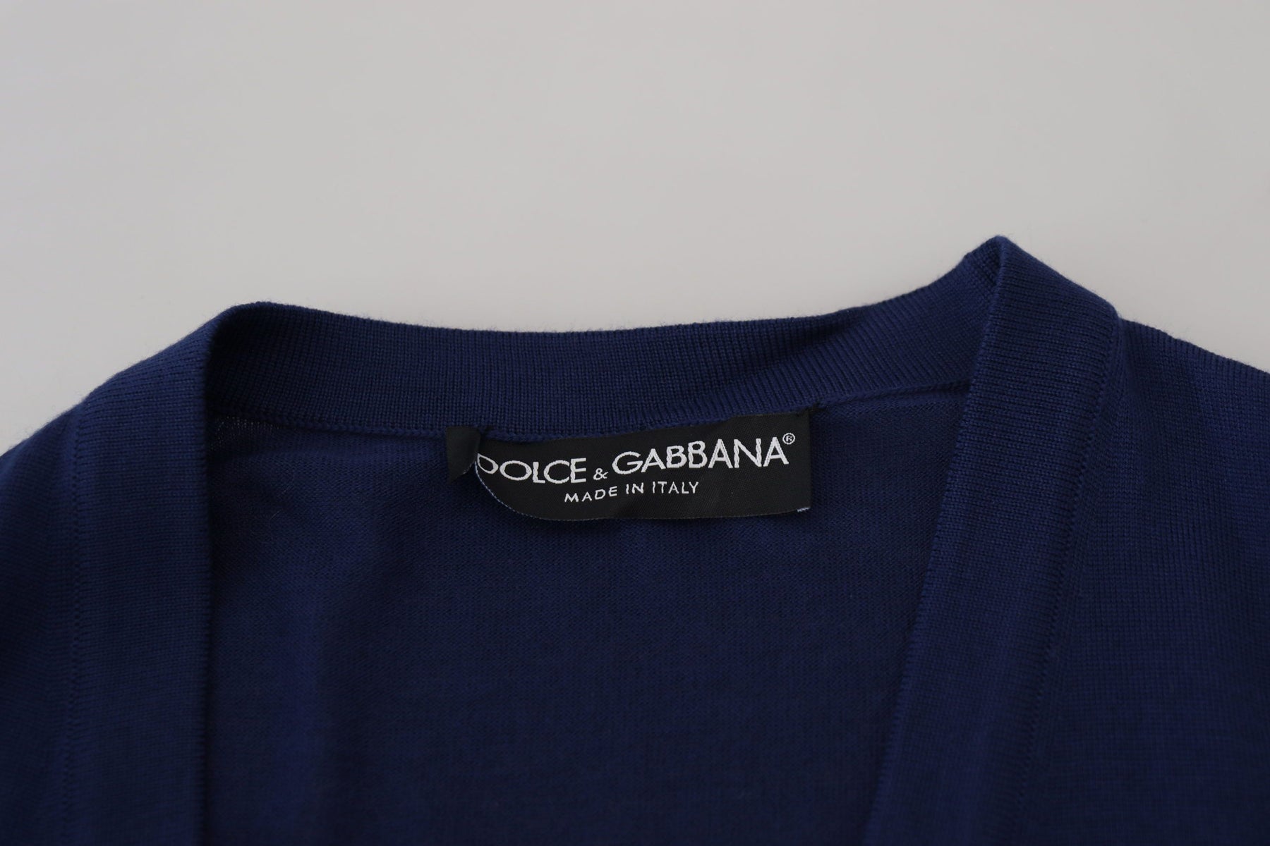 Dolce & Gabbana Blue Wool V-neck Button Down Cardigan Sweater | Regal Royce