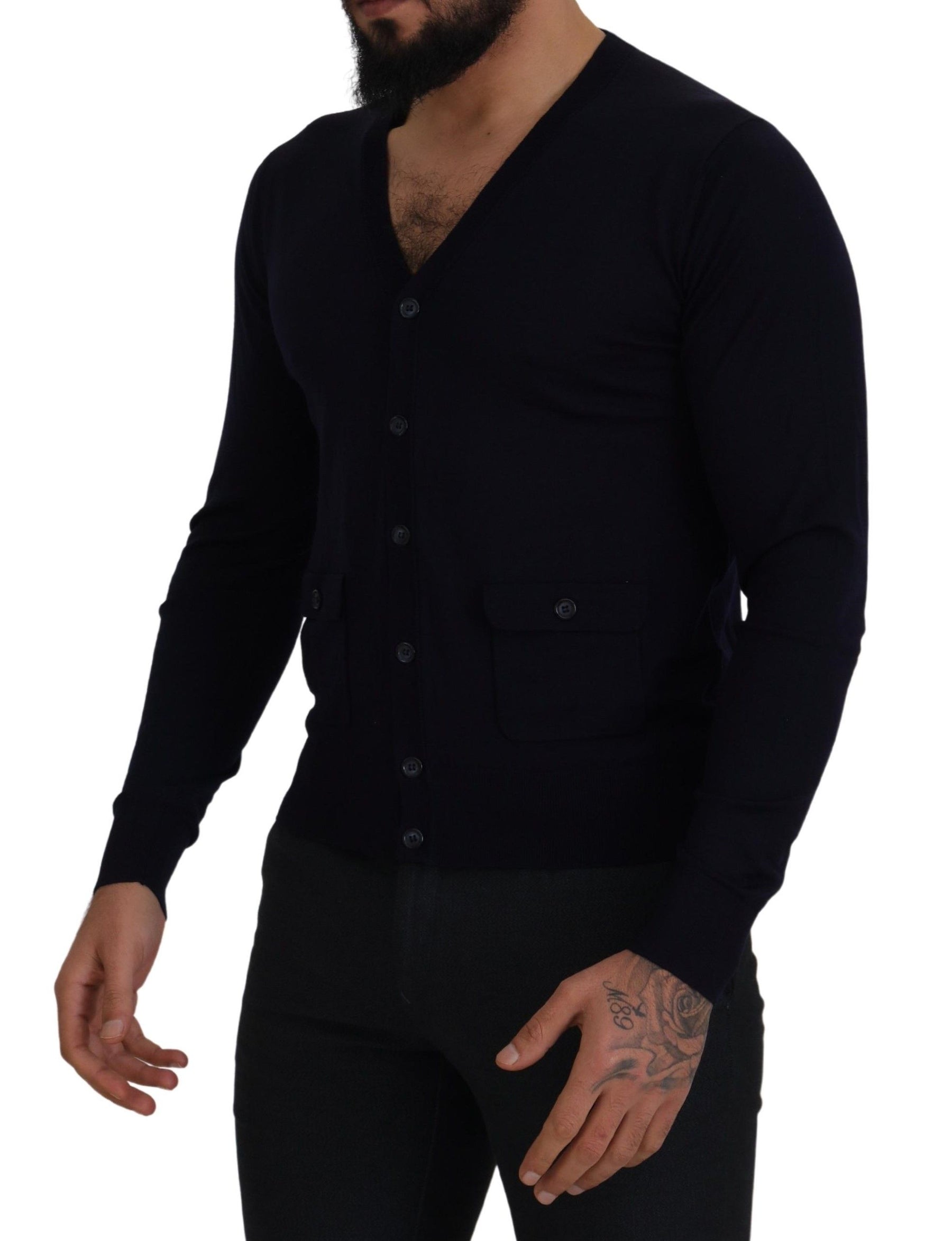 Dolce & Gabbana Blue Wool STAFF Down Cardigan Sweater | Regal Royce