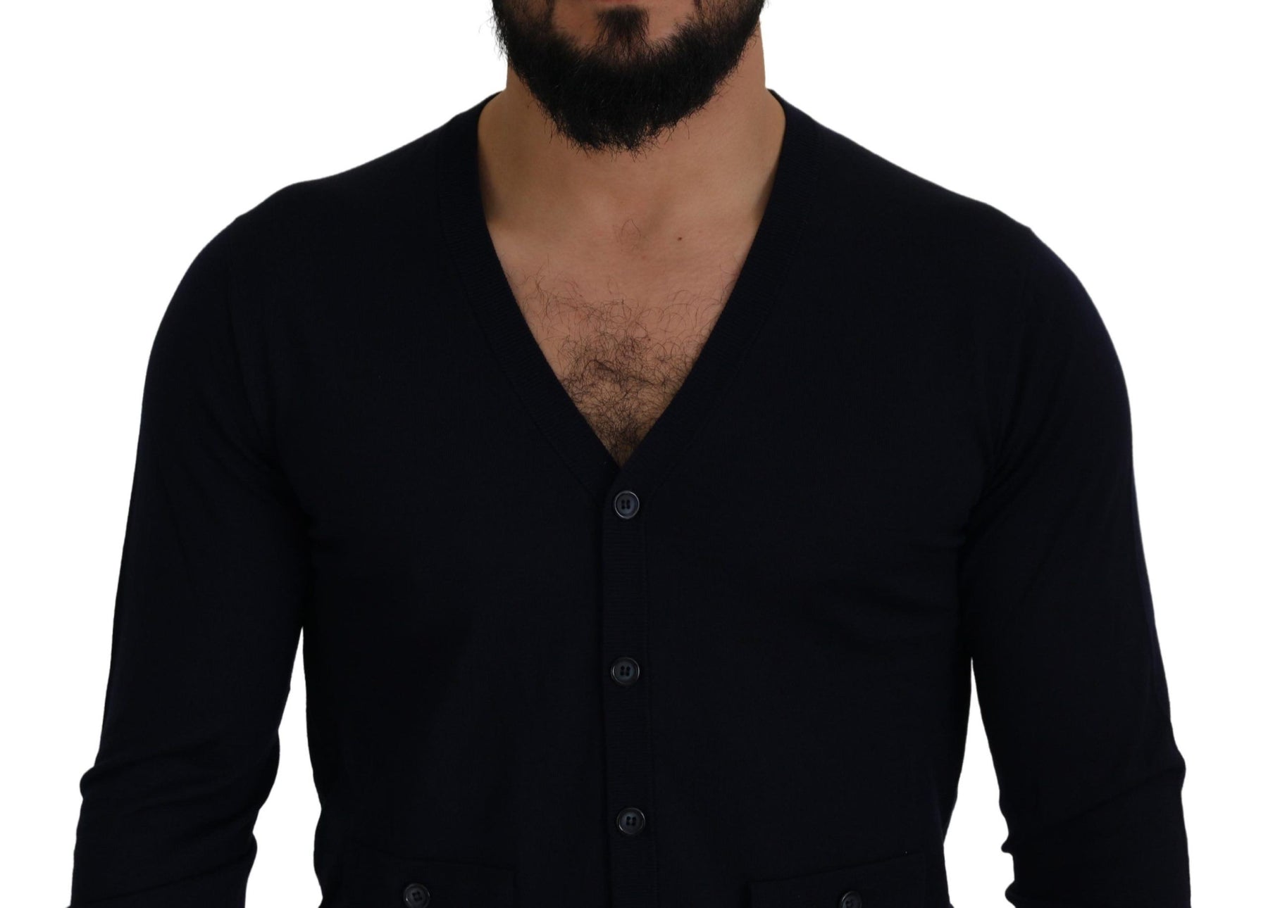 Dolce & Gabbana Blue Wool STAFF Down Cardigan Sweater | Regal Royce