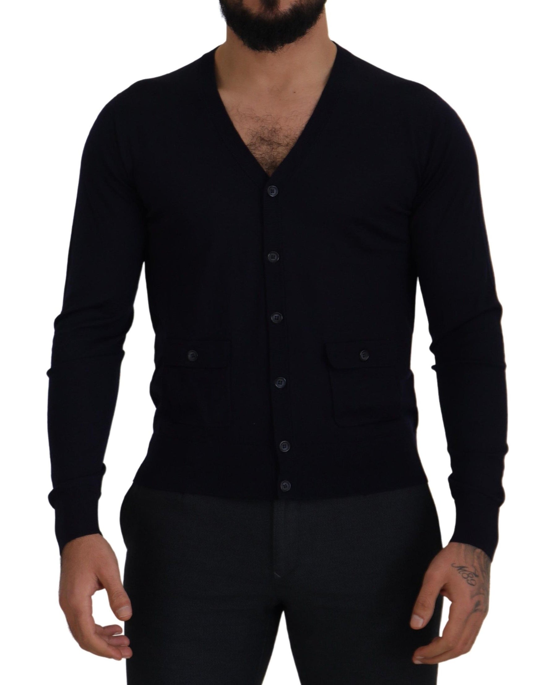 Dolce & Gabbana Blue Wool STAFF Down Cardigan Sweater | Regal Royce