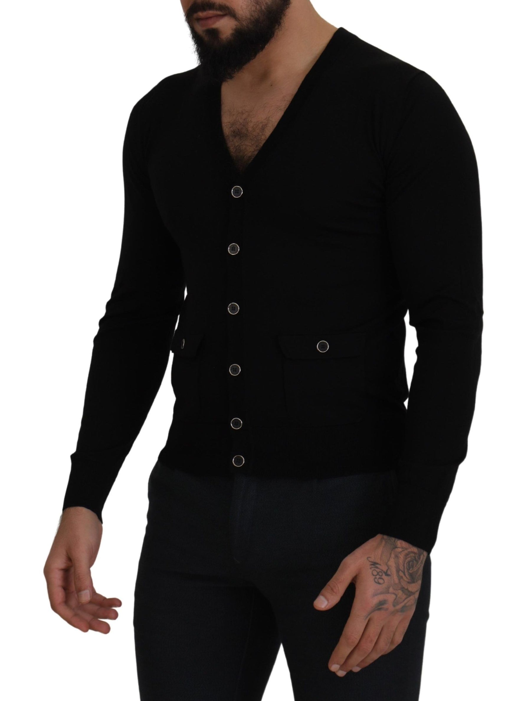 Dolce & Gabbana Black Wool Button Down Cardigan Sweater | Regal Royce