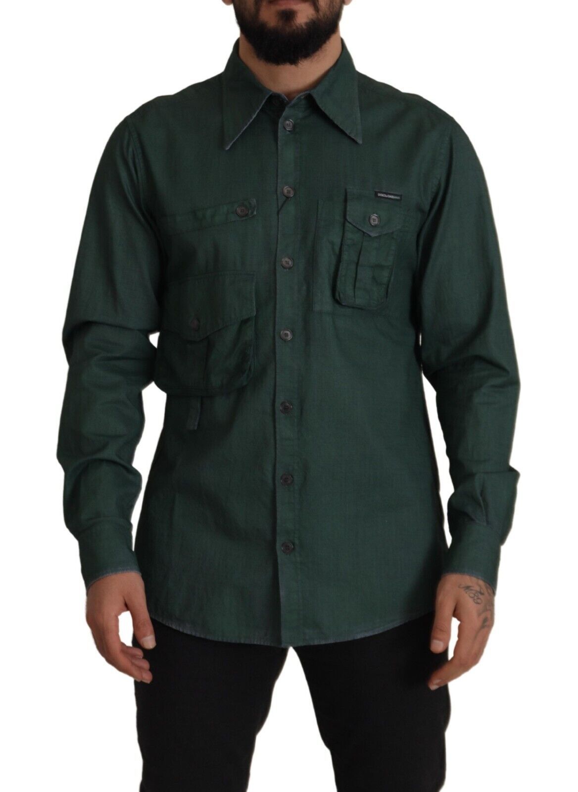 Dolce & Gabbana Dark Green Button Down Long Sleeves Shirt | Regal Royce