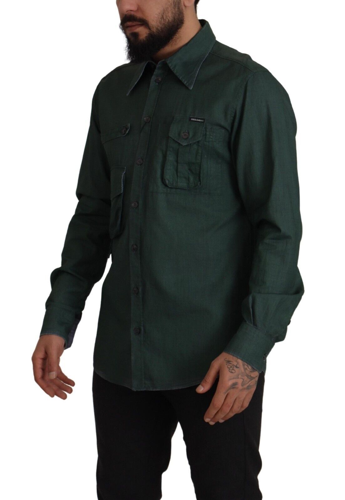 Dolce & Gabbana Dark Green Button Down Long Sleeves Shirt | Regal Royce